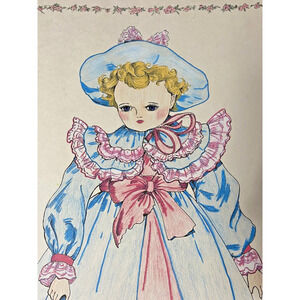 Ellen Nelson Colored Page Art Print German China Doll 17.5"x12" Vintage Blonde